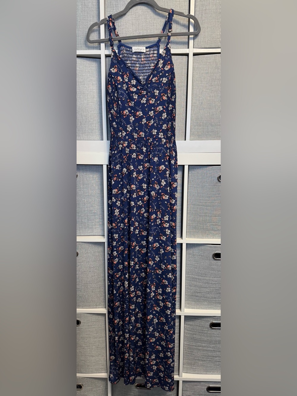 Kaileigh Navy Floral Maxi Dress with Peach and Cream Blooms